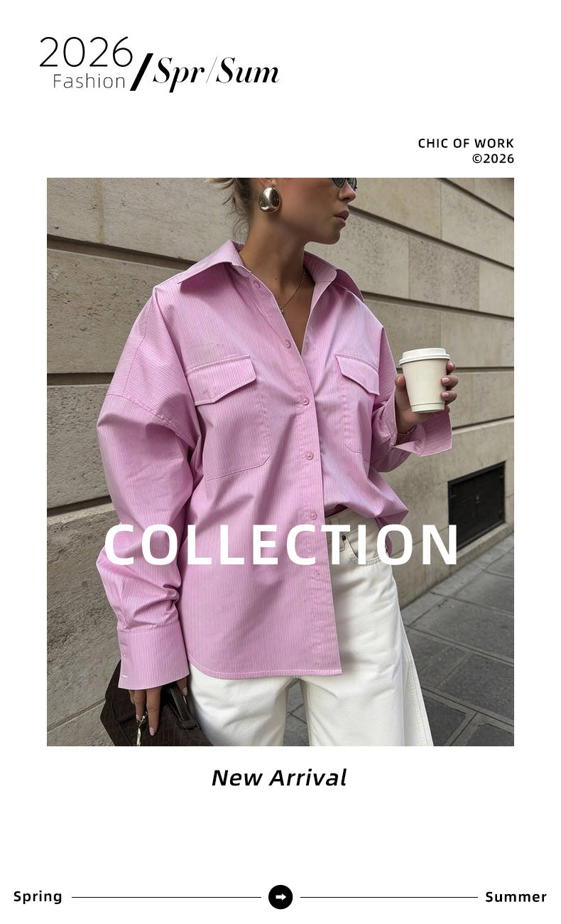 Pink Striped Oversized Button-Up Shirt