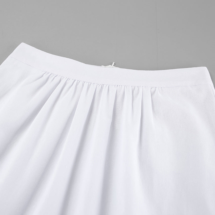 White Cotton-Linen High-Waist A-Line Maxi Skirt