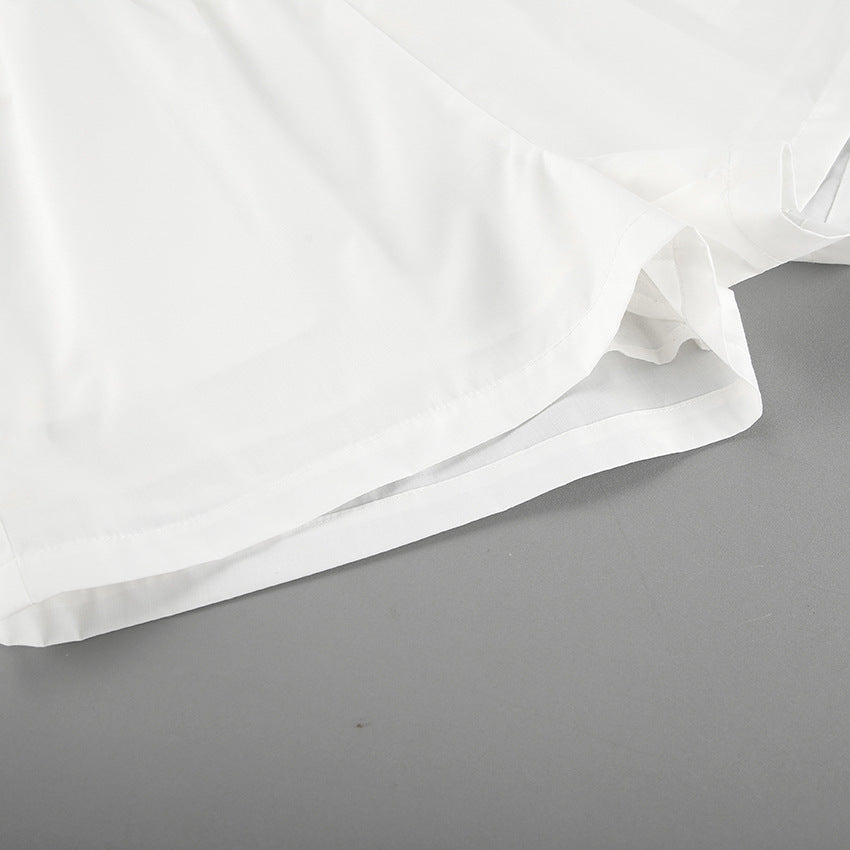 White Tie-Detail Shirt & Shorts Two-Piece Set