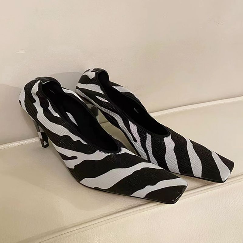 Zebra-Print Square-Toe Statement Heels