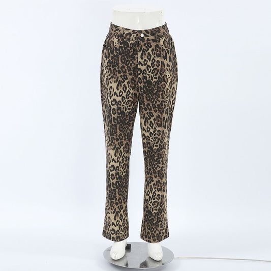 Leopard Print Slim-Fit Trousers