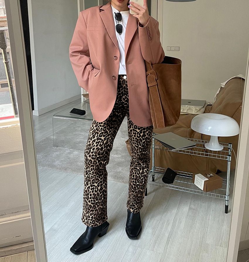 Leopard Print Slim-Fit Trousers