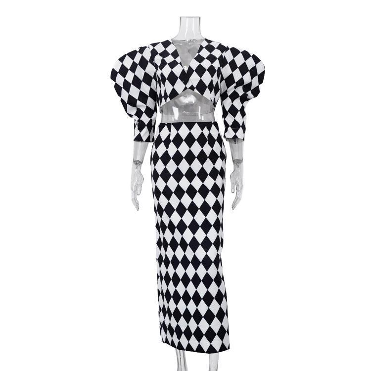Harlequin Diamond Two-Piece Maxi Skirt Set