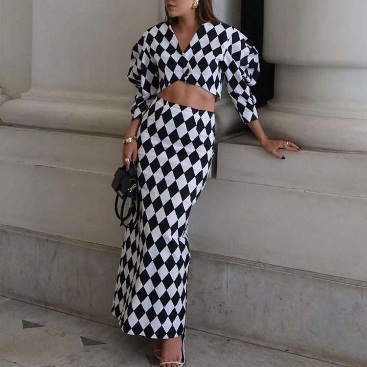 Harlequin Diamond Two-Piece Maxi Skirt Set