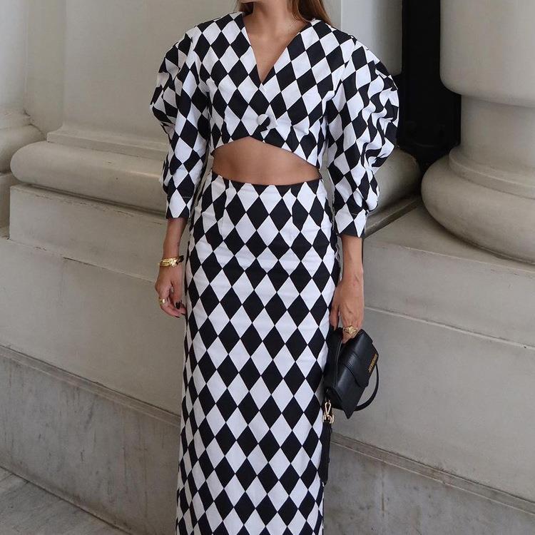 Harlequin Diamond Two-Piece Maxi Skirt Set