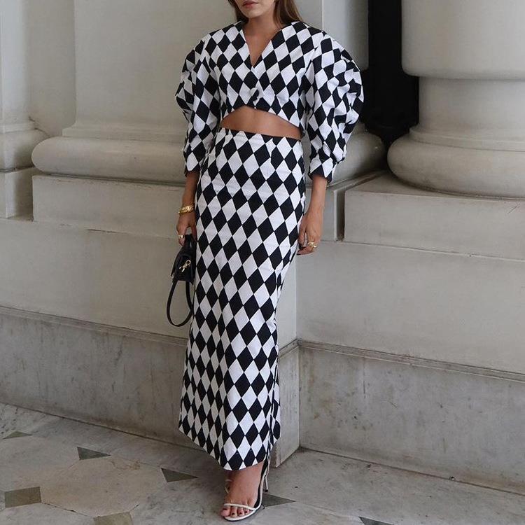 Harlequin Diamond Two-Piece Maxi Skirt Set
