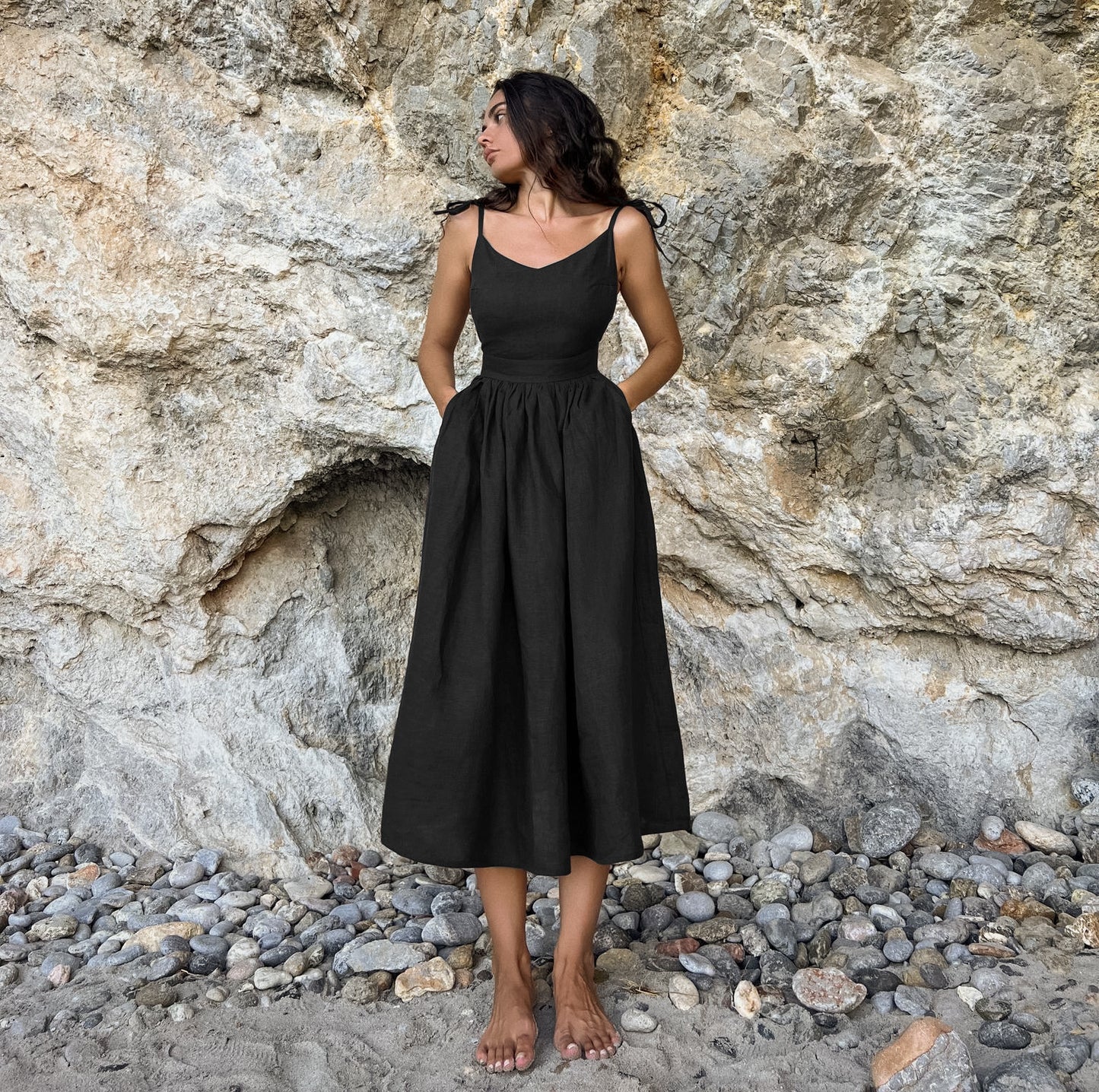 Olive Linen Cami Dress