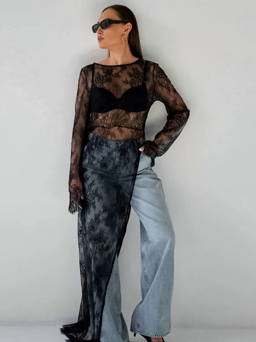 Sheer Lace Long-Sleeve Top