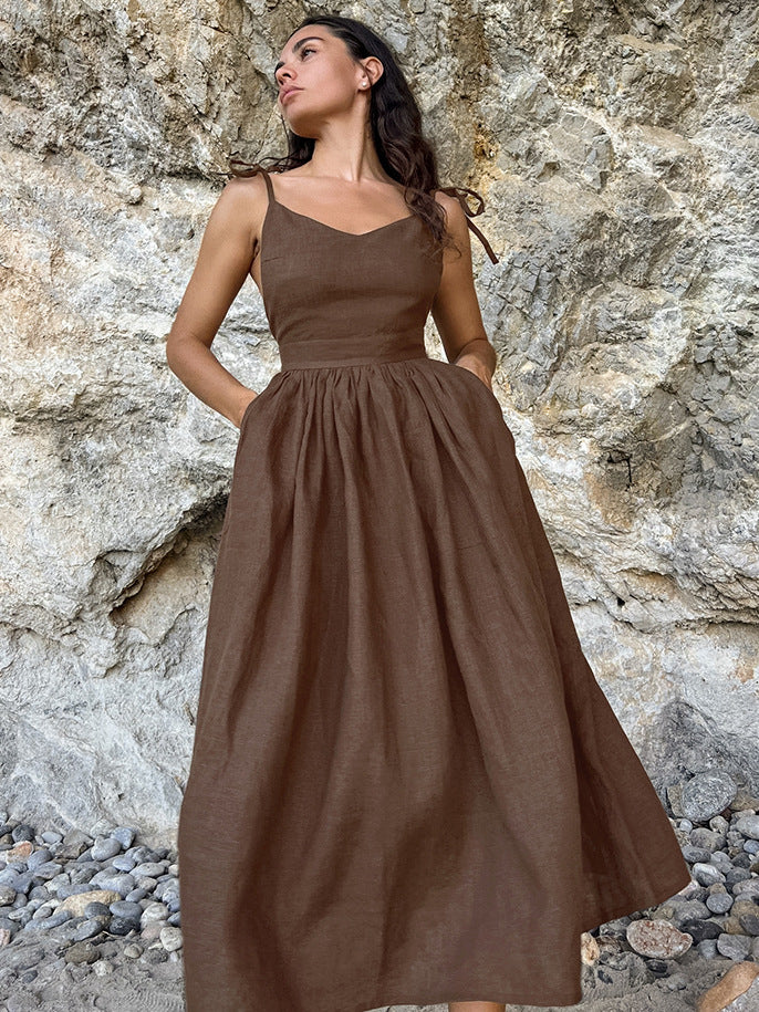 Olive Linen Cami Dress