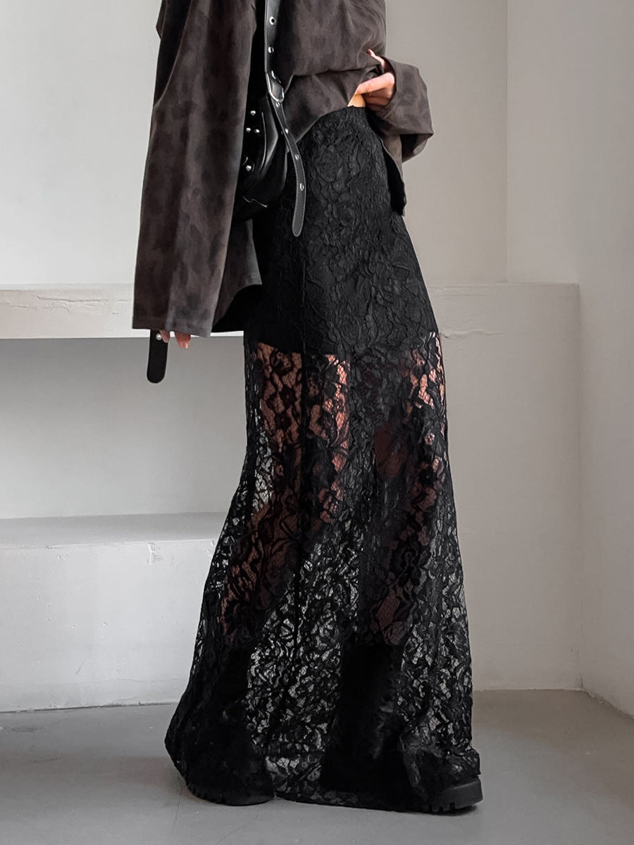 Black Acetate Satin Midi Skirt