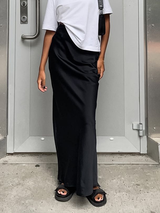 Lilac Satin Midi Skirt