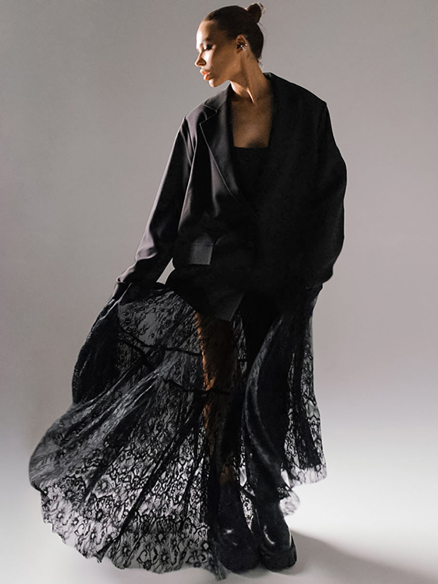 Retro Lace See-Through Maxi Skirt