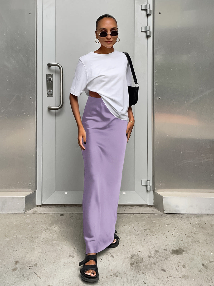 Lilac Satin Midi Skirt