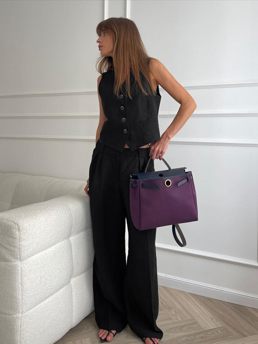 Stone Linen Vest & Wide-Leg Set