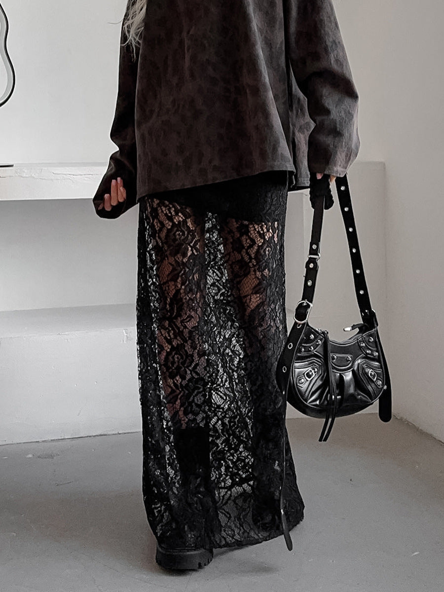 Black Acetate Satin Midi Skirt