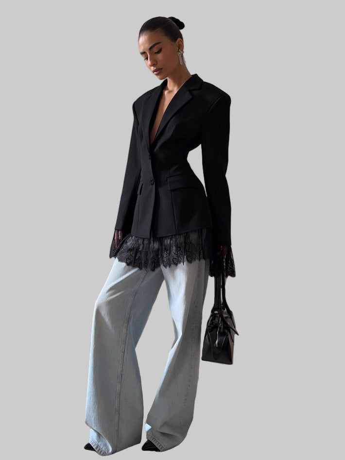 Lace Trim Power Blazer