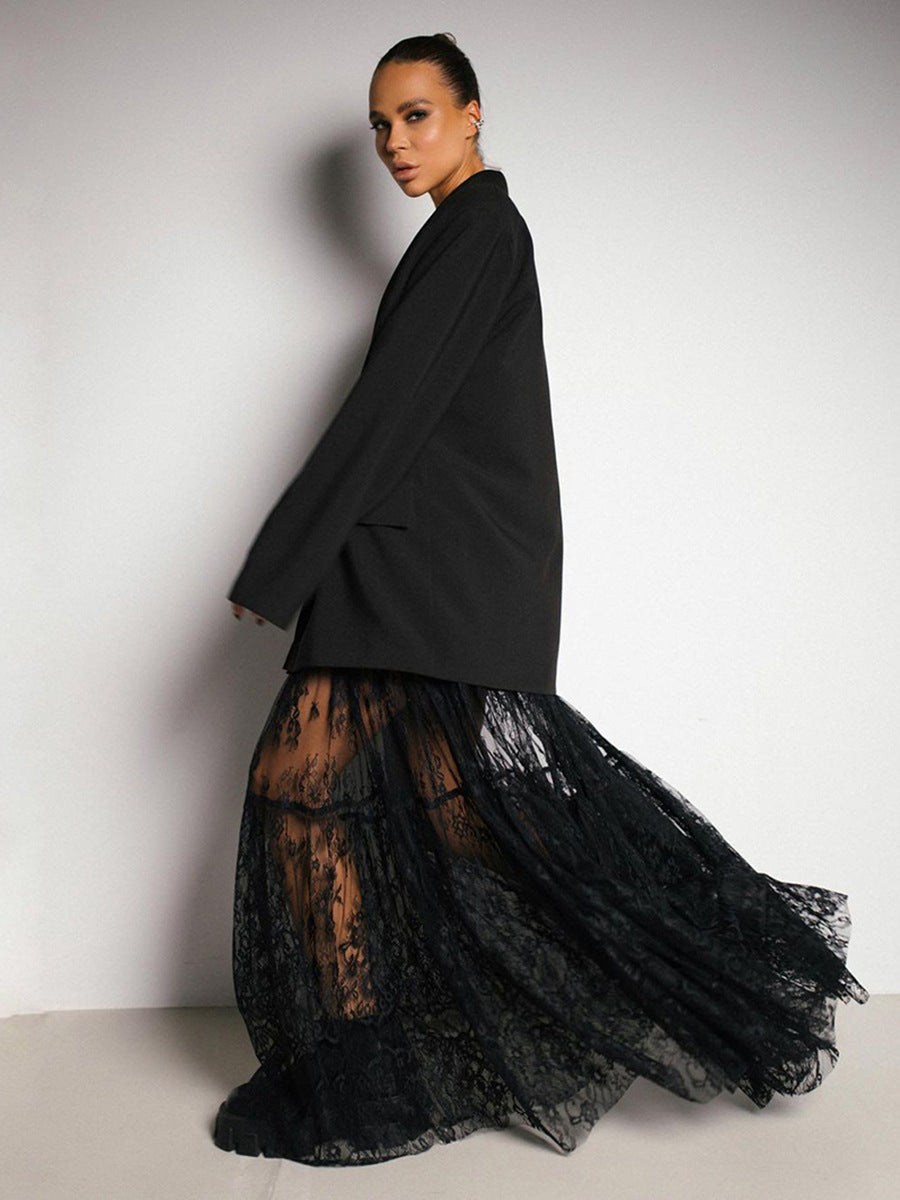 Retro Lace See-Through Maxi Skirt