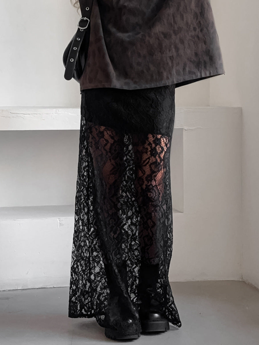 Black Acetate Satin Midi Skirt