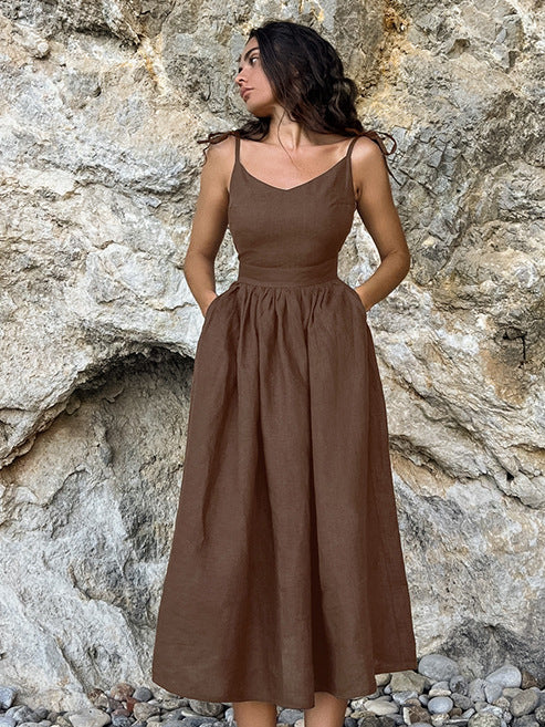Olive Linen Cami Dress