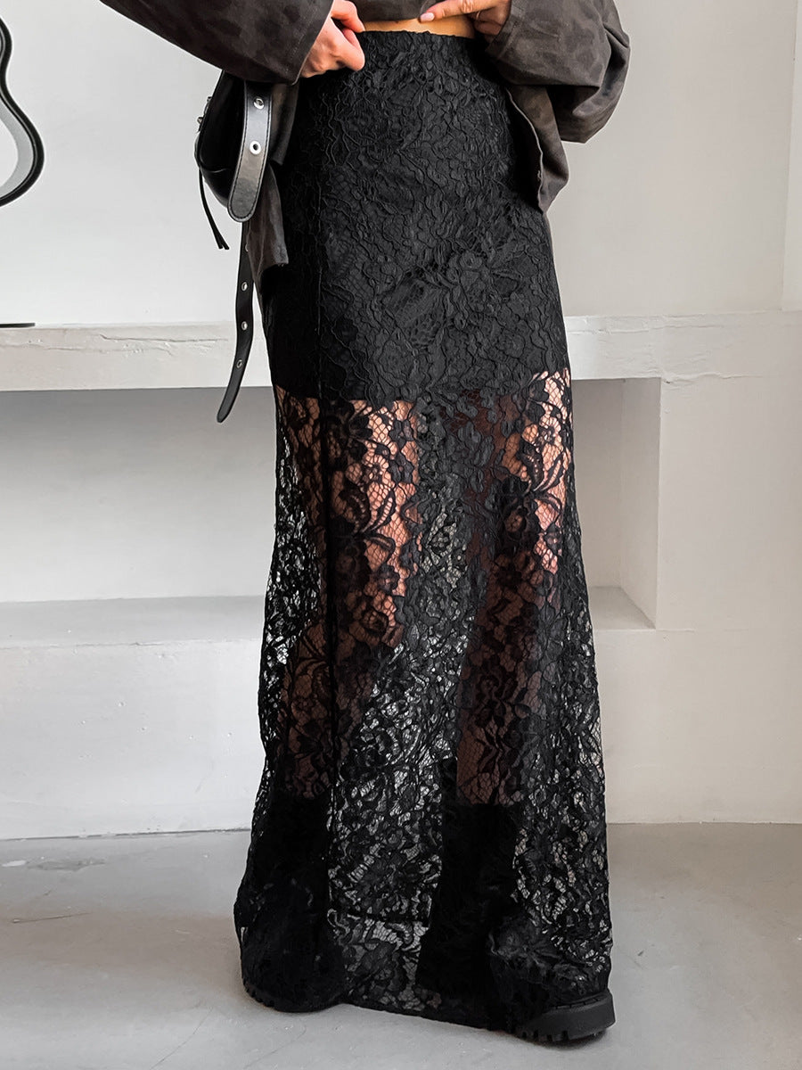 Black Acetate Satin Midi Skirt