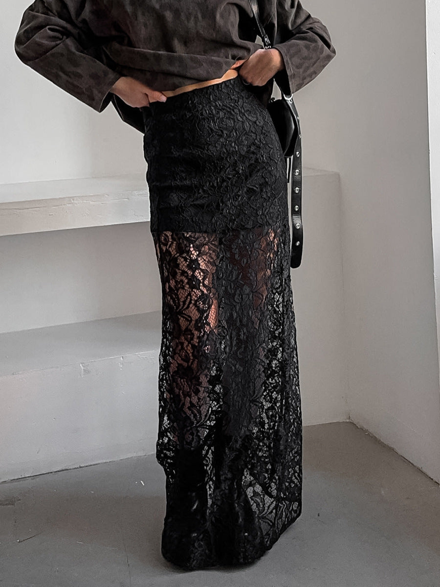 Black Acetate Satin Midi Skirt