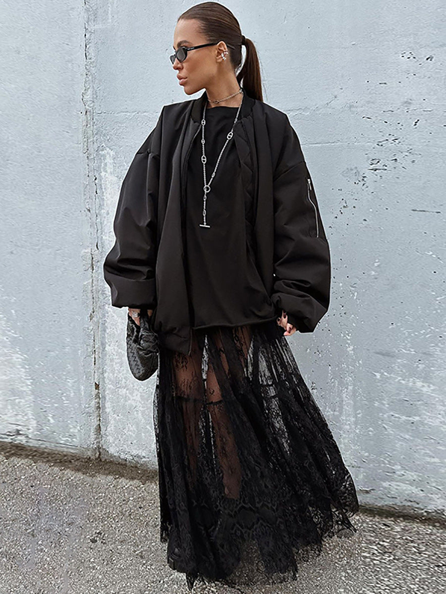 Retro Lace See-Through Maxi Skirt