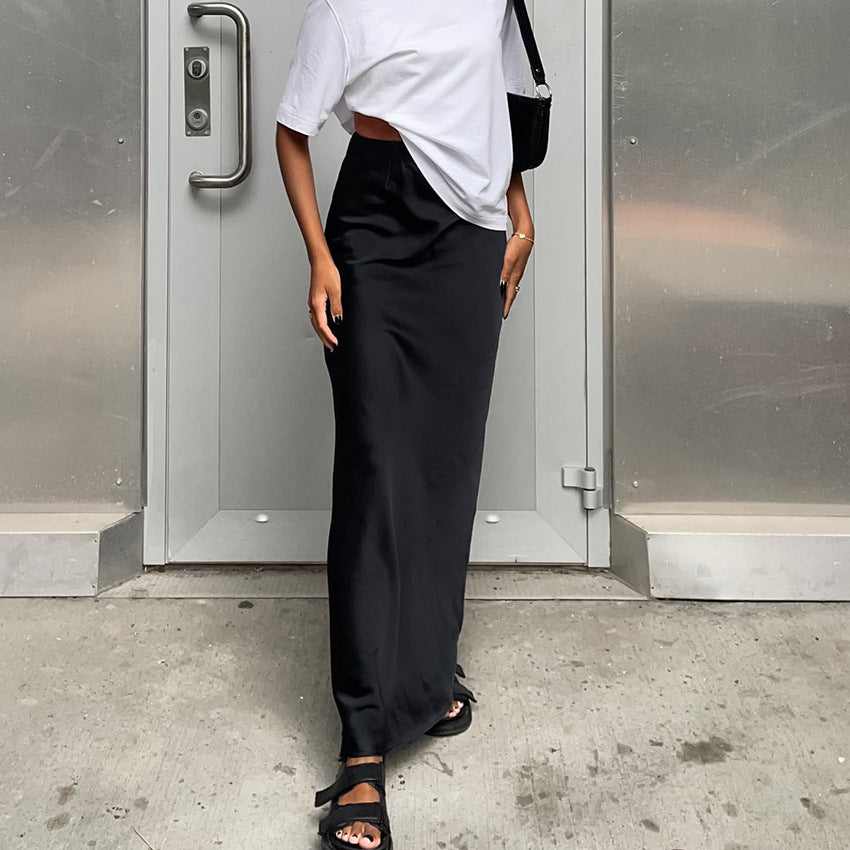 Lilac Satin Midi Skirt