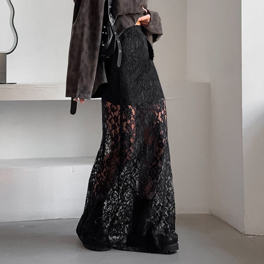 Black Acetate Satin Midi Skirt