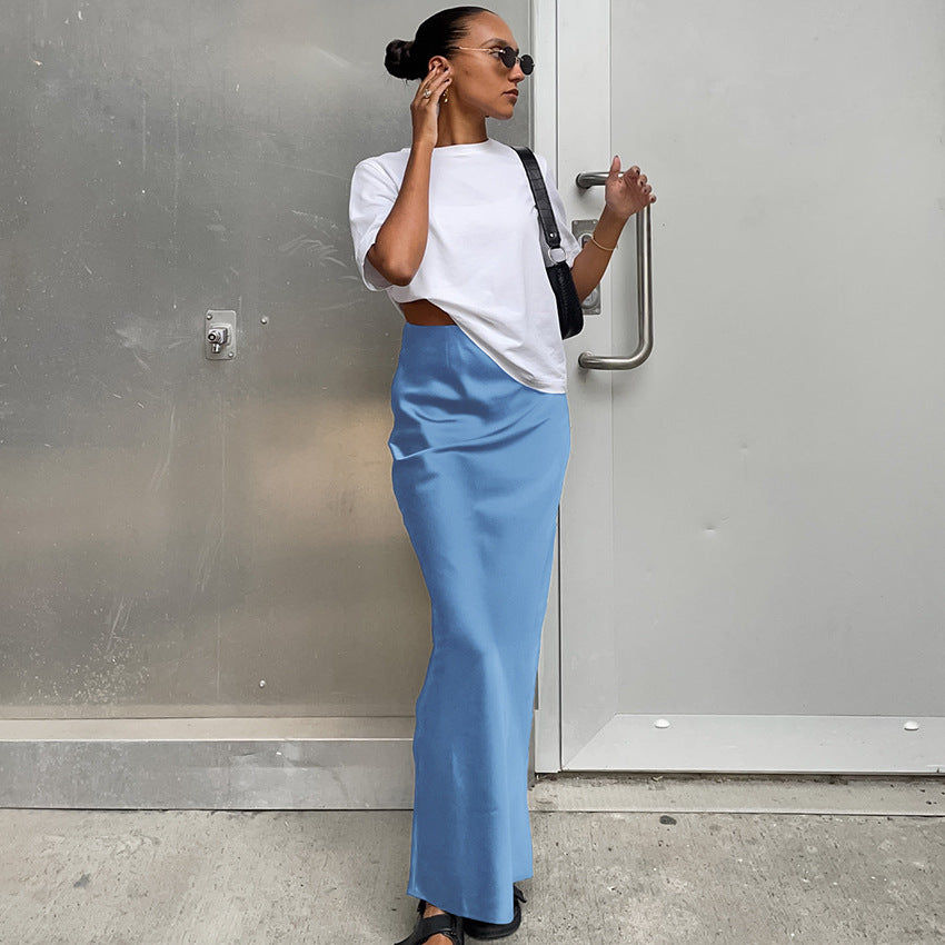 Lilac Satin Midi Skirt