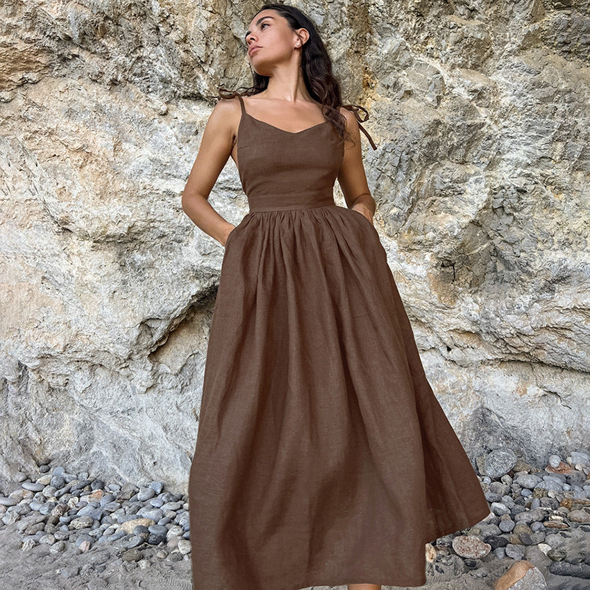 Olive Linen Cami Dress