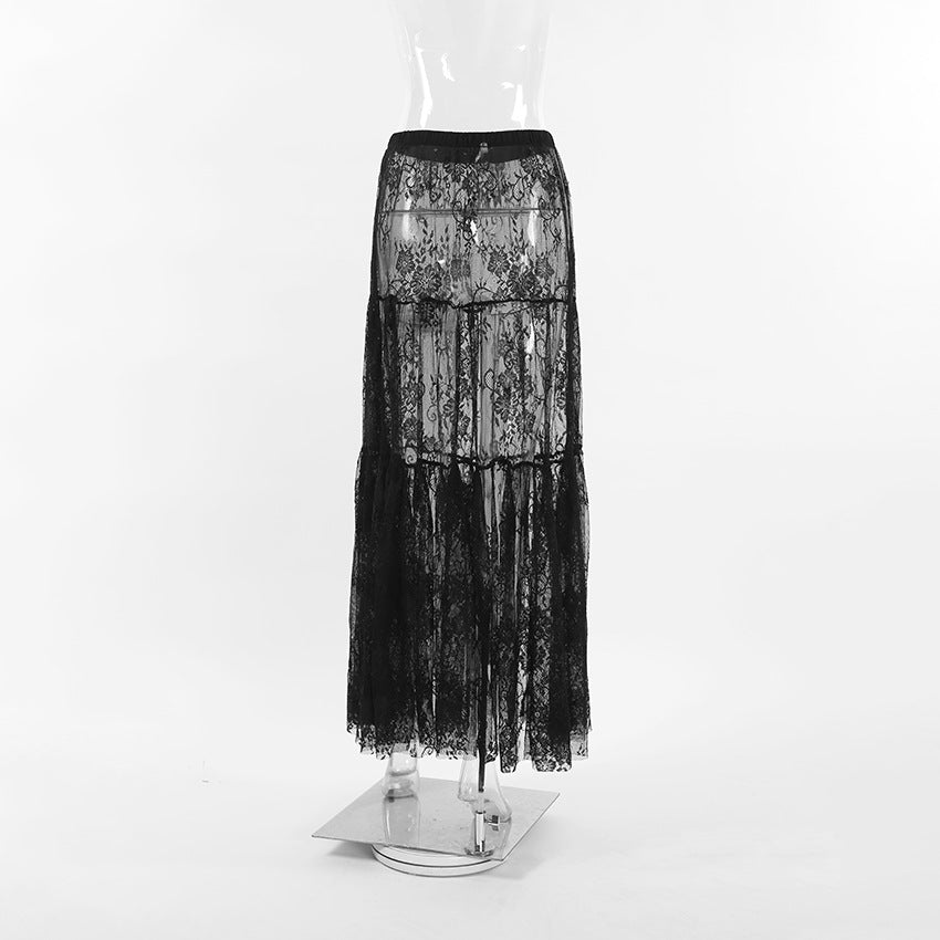 Retro Lace See-Through Maxi Skirt