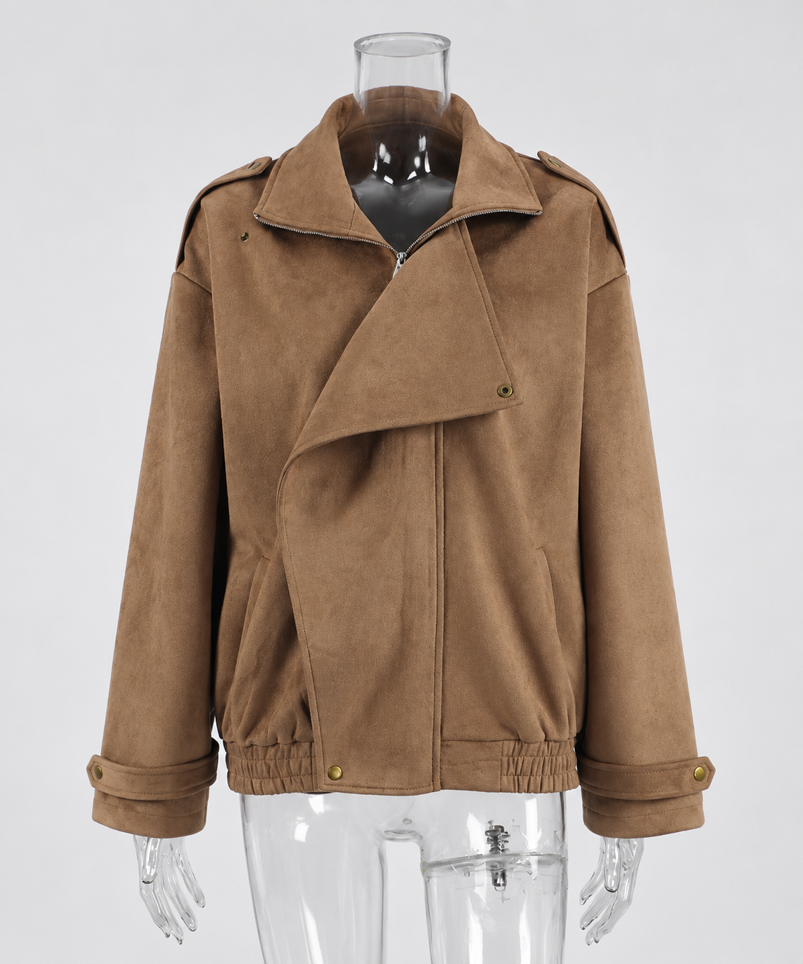 Khaki Faux Suede Oversized Jacket