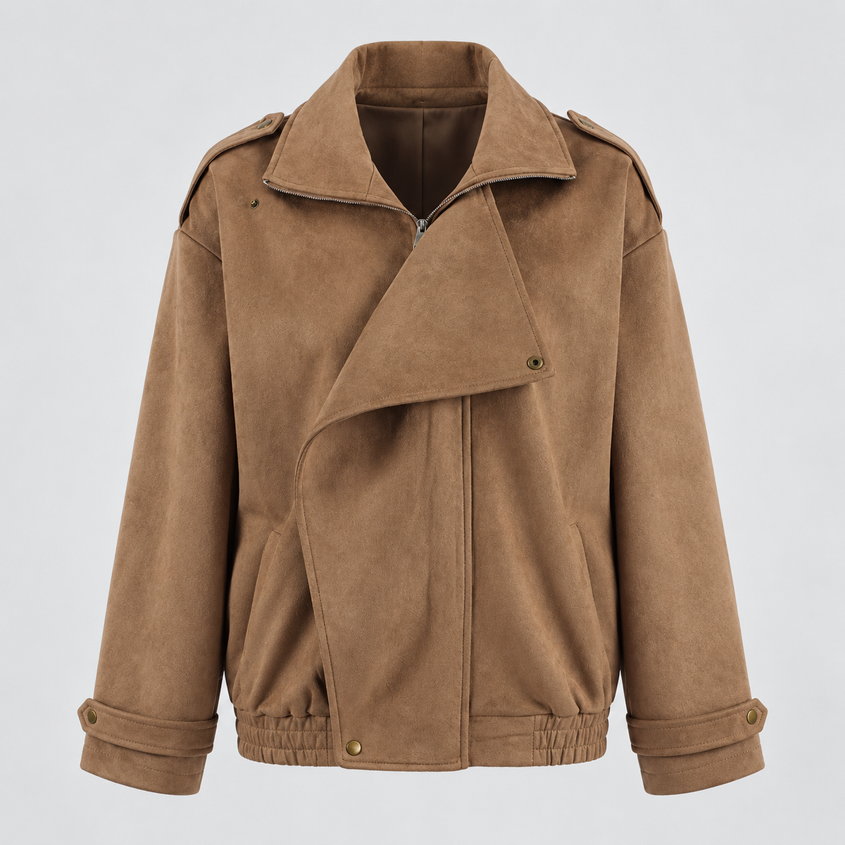 Khaki Faux Suede Oversized Jacket