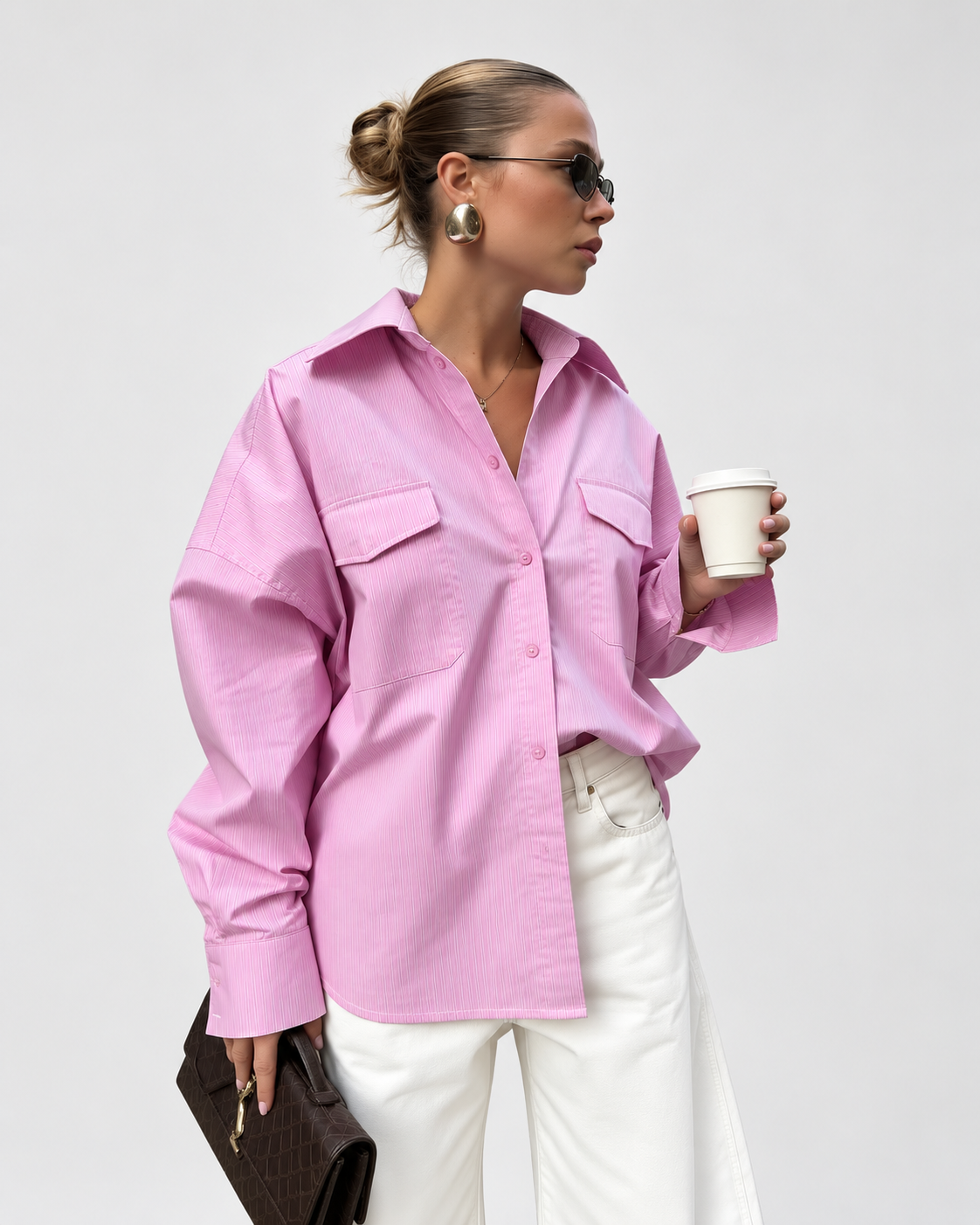 Pink Striped Oversized Button-Up Shirt