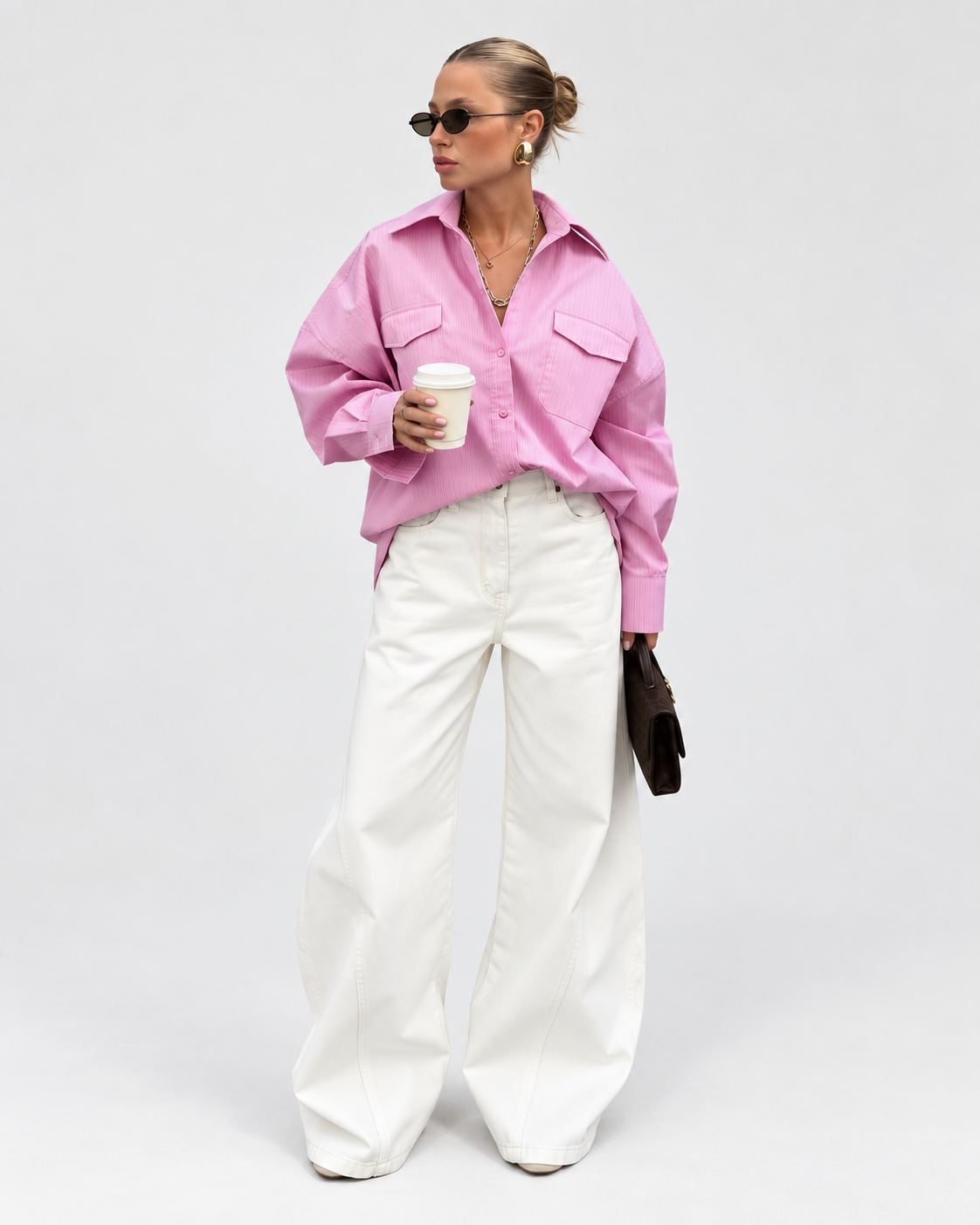 Pink Striped Oversized Button-Up Shirt