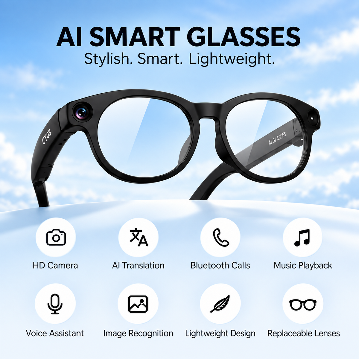 Smart Camera Glasses – Bluetooth Audio & Interchangeable Lenses
