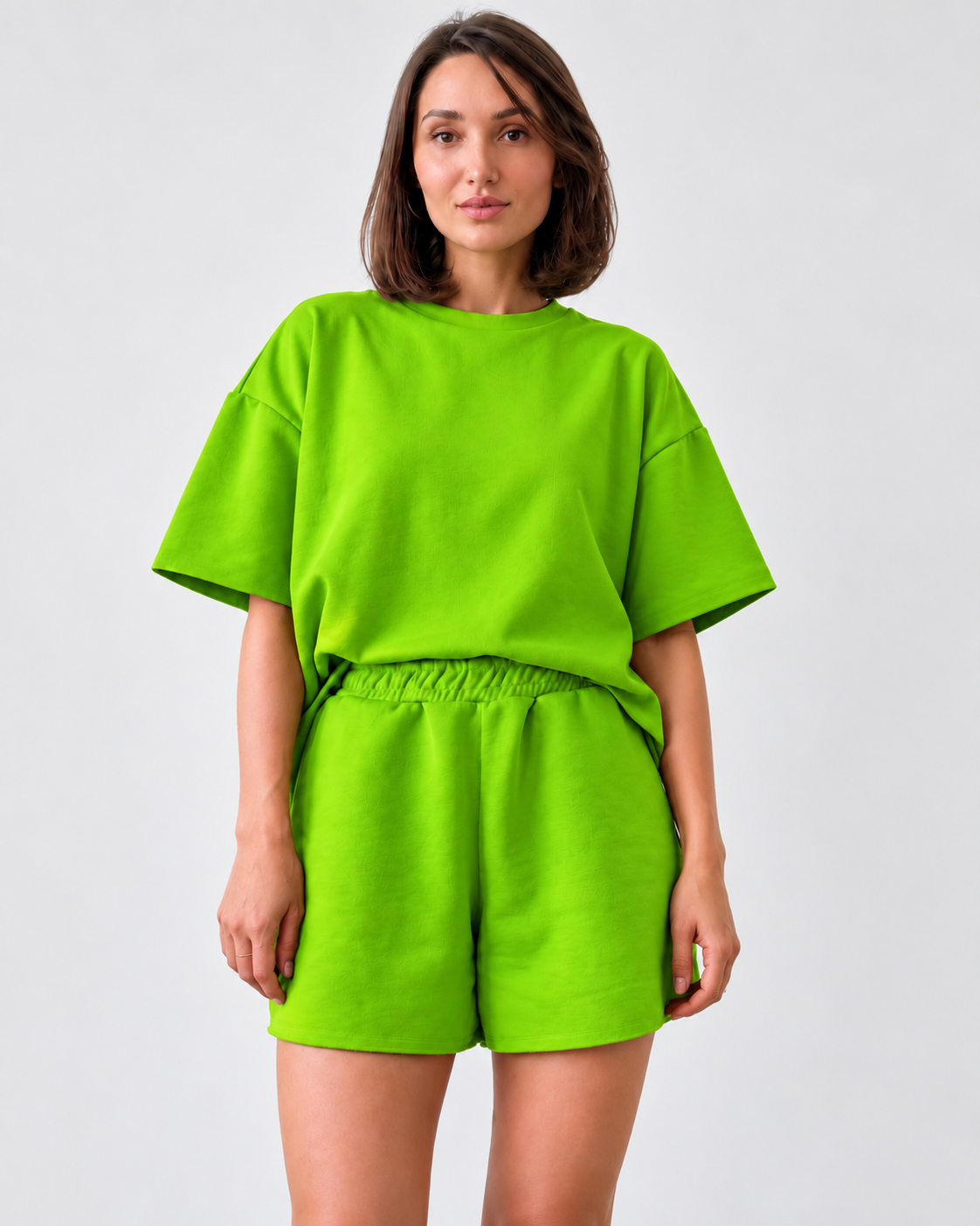Lime Green Oversized T-Shirt & Shorts Two-Piece Set
