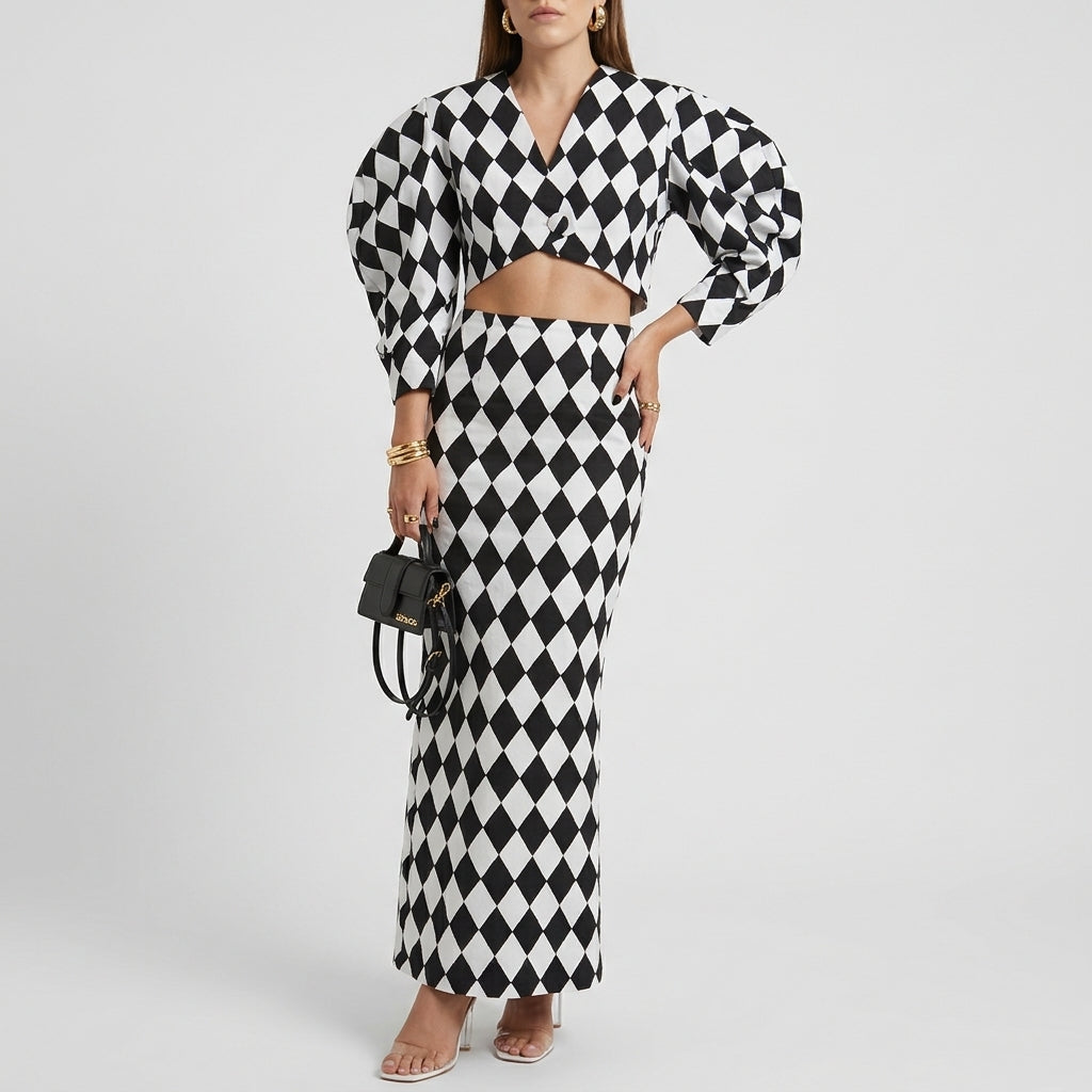 Harlequin Diamond Two-Piece Maxi Skirt Set