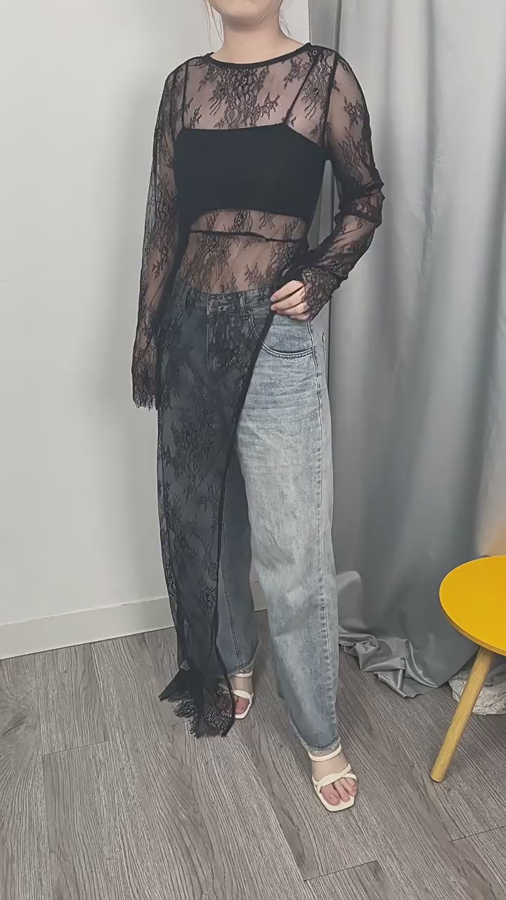 Sheer Lace Long-Sleeve Top