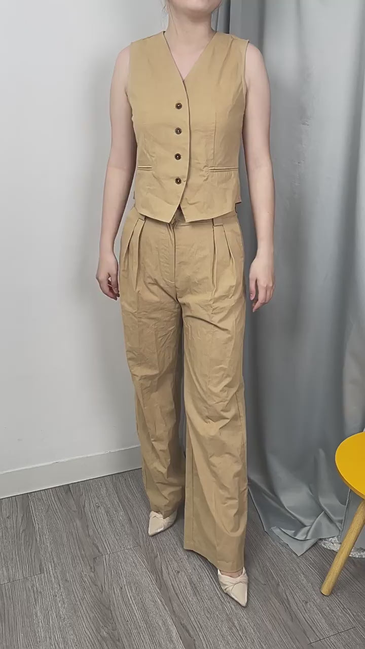 Stone Linen Vest & Wide-Leg Set