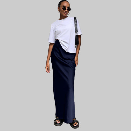 Lilac Satin Midi Skirt
