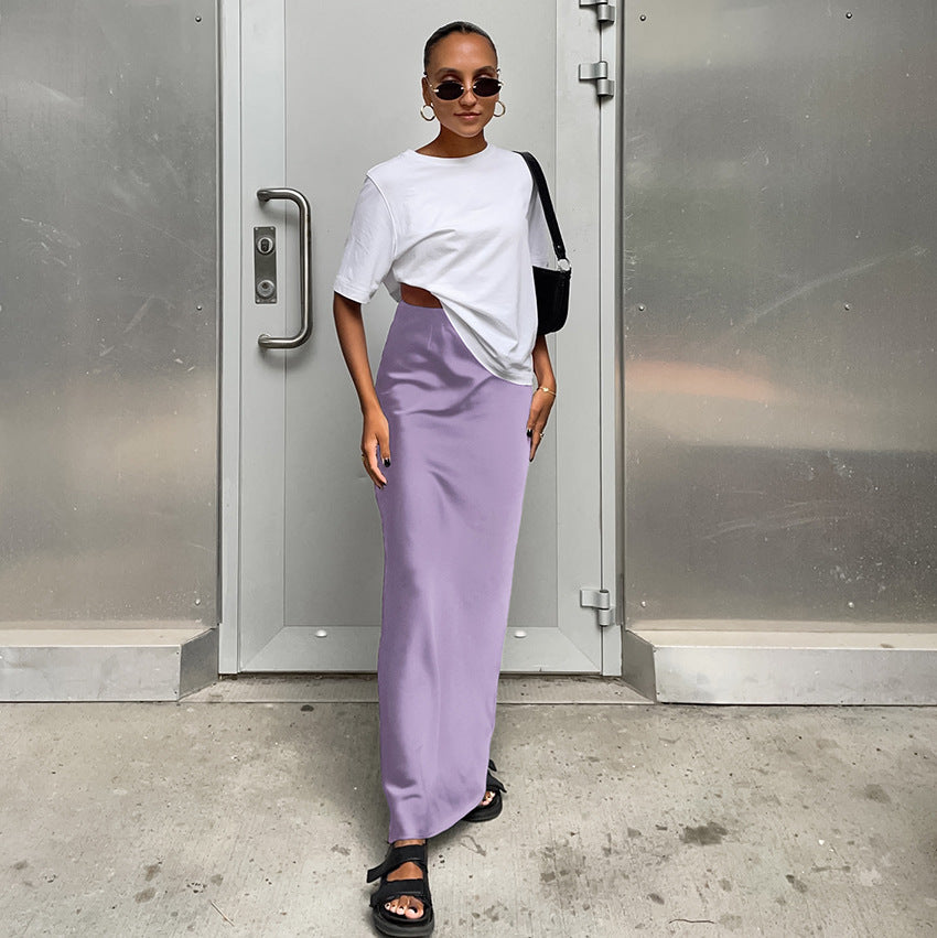 Lilac Satin Midi Skirt