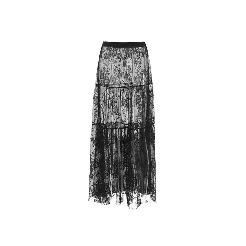 Retro Lace See-Through Maxi Skirt