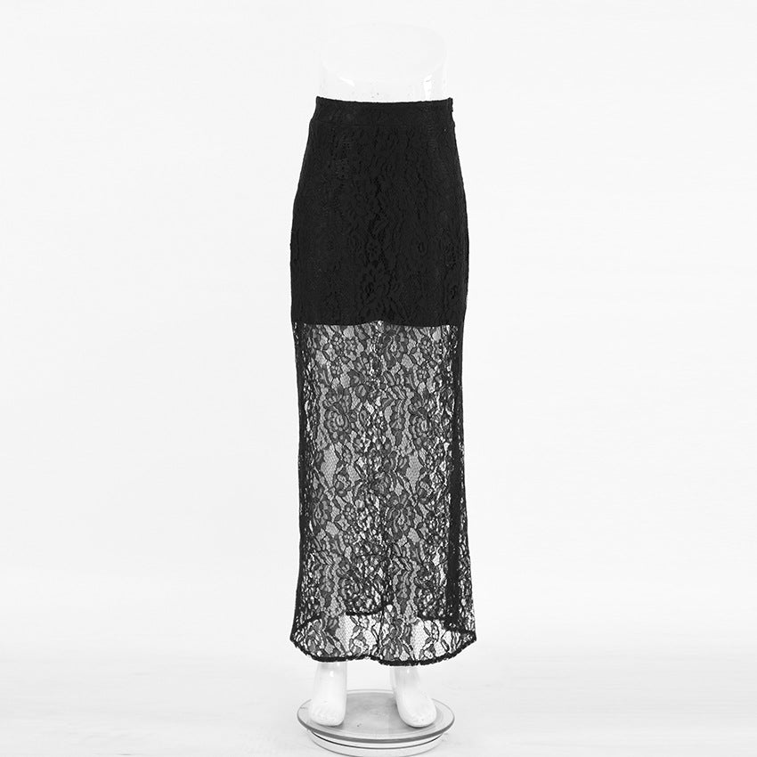 Black Acetate Satin Midi Skirt