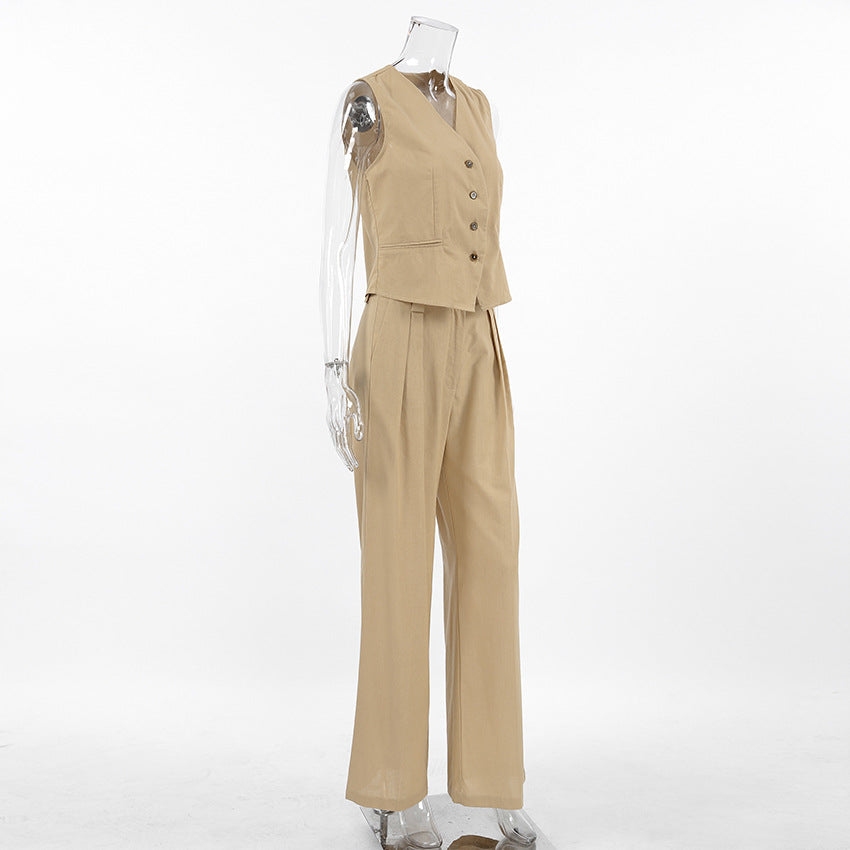 Stone Linen Vest & Wide-Leg Set