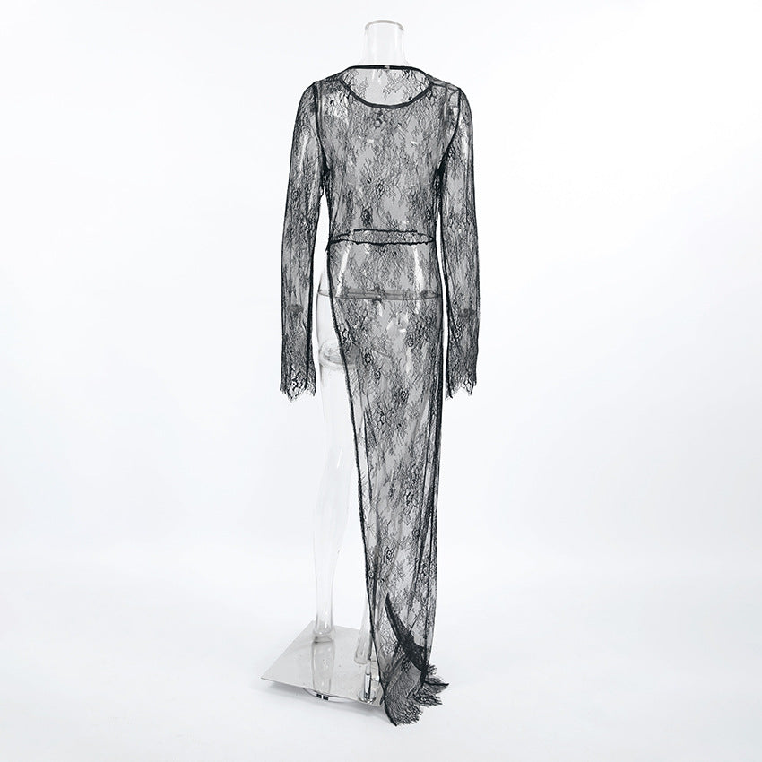 Sheer Lace Long-Sleeve Top