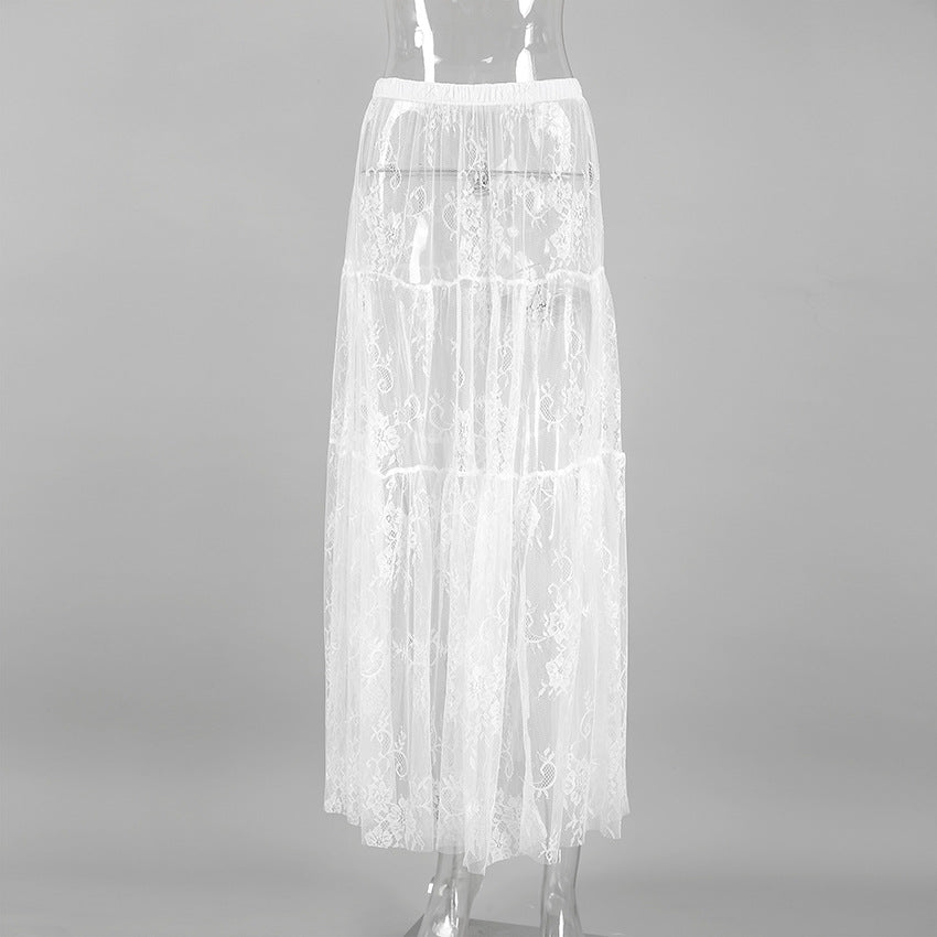 Retro Lace See-Through Maxi Skirt