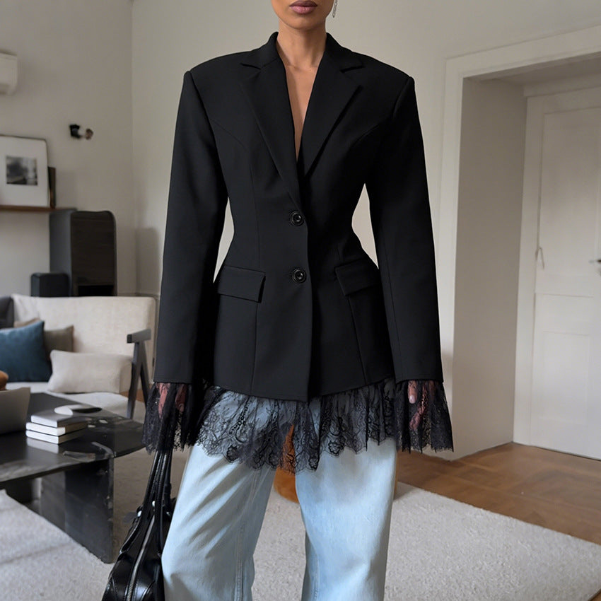 Lace Trim Power Blazer