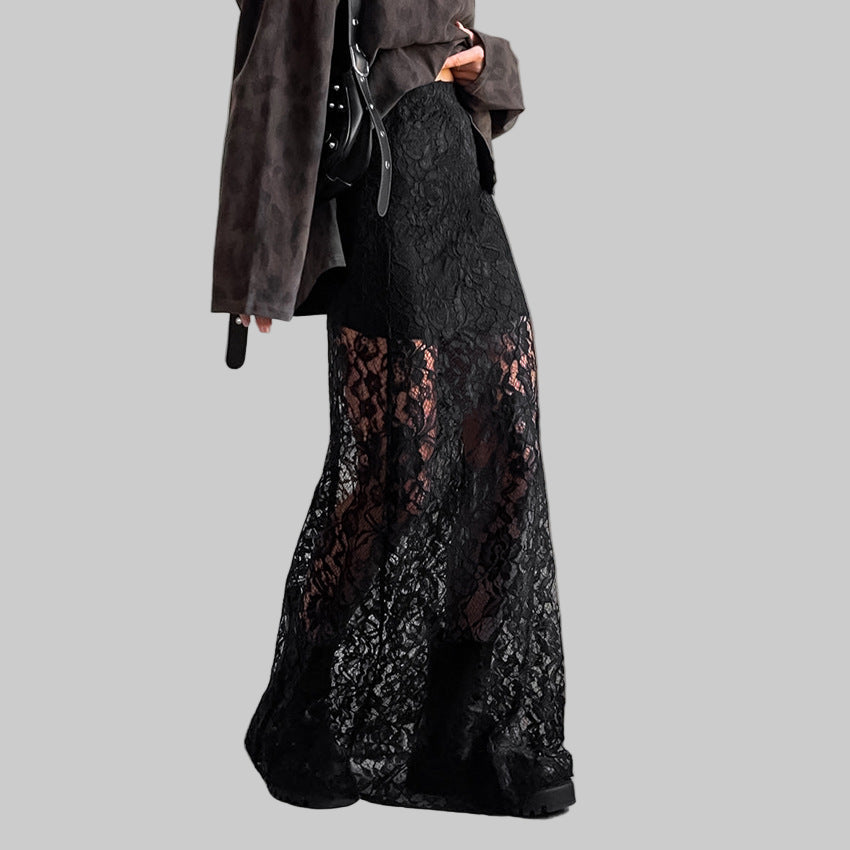 Black Acetate Satin Midi Skirt