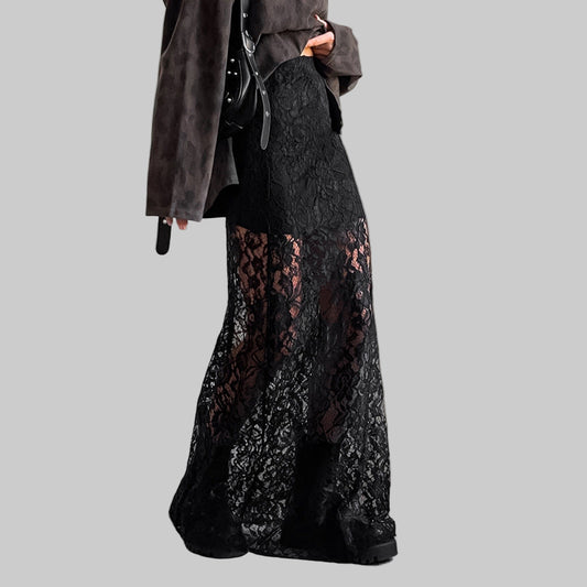 Black Acetate Satin Midi Skirt